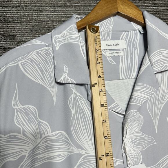 Porter & Ash Shirt Men's L Gray Floral Button Hawaiian Kinetic Stretch - Picture 9 of 15
